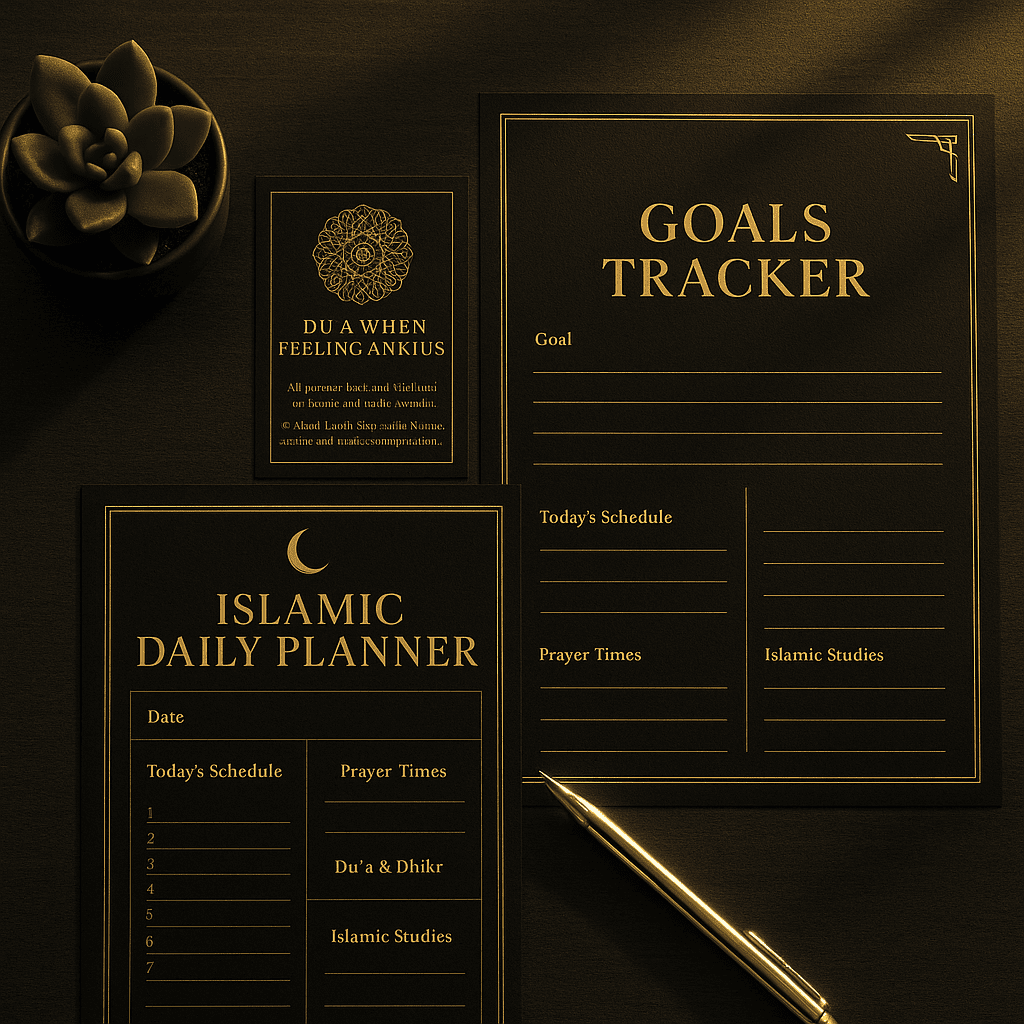 Halalings Premium Islamic Printable Flatlay – Duʿa Cards, Planners, and Trackers