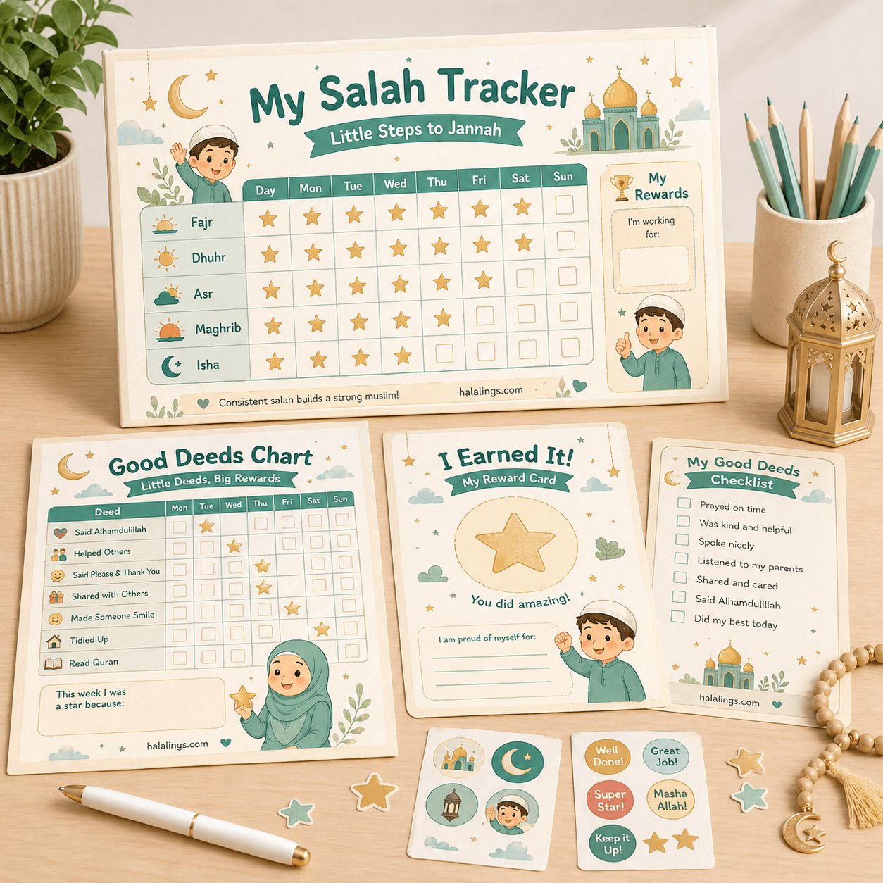 Salah tracker and good deeds chart for kids