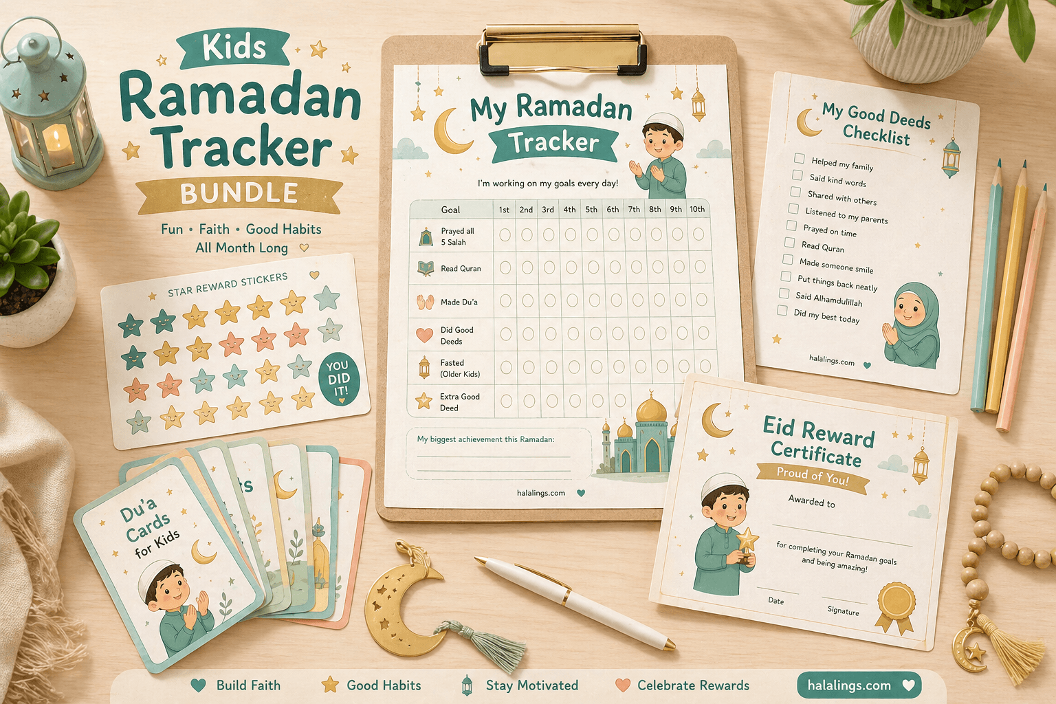 Kids Ramadan Tracker Bundle Islamic printable pack