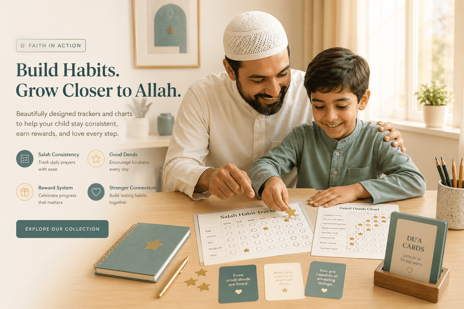 Child using Islamic printables at home
