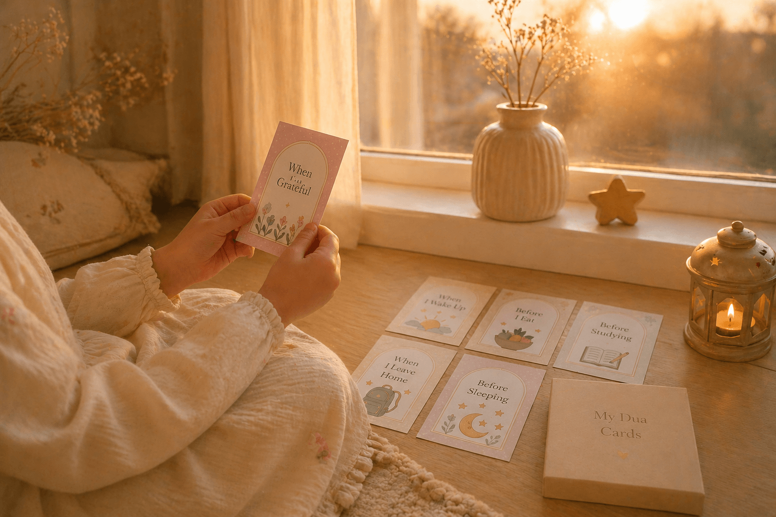 Child using family and friendship dua cards