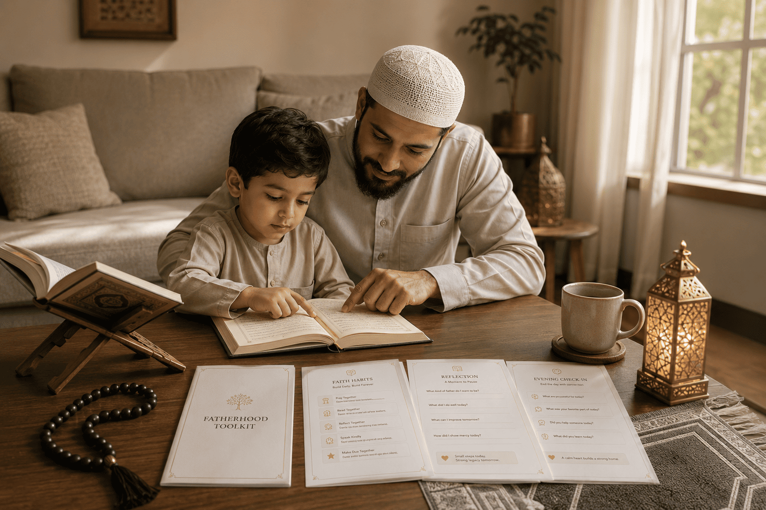 Muslim father spiritual growth at home lifestyle image