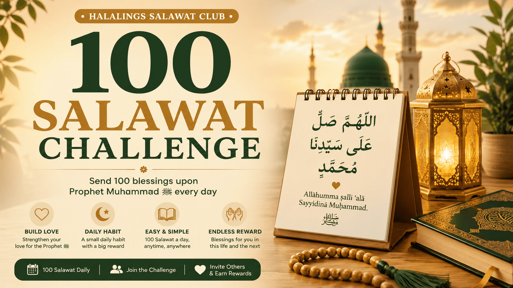 100 Salawat Challenge daily reminder for sending blessings upon Prophet Muhammad ﷺ