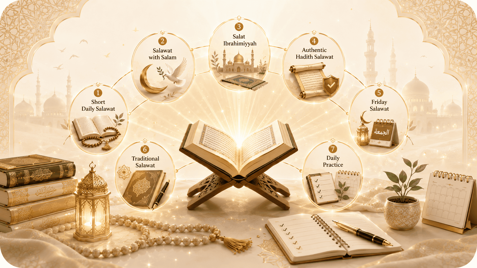 Types of Salawat including short Salawat, Salawat with Salam, Salat Ibrahimiyyah and traditional devotional forms