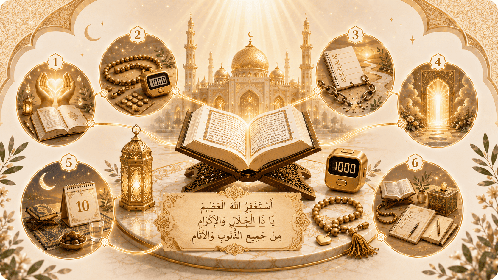 Ashura Istighfar 1000 Times remembrance guide with Arabic text, transliteration and meaning