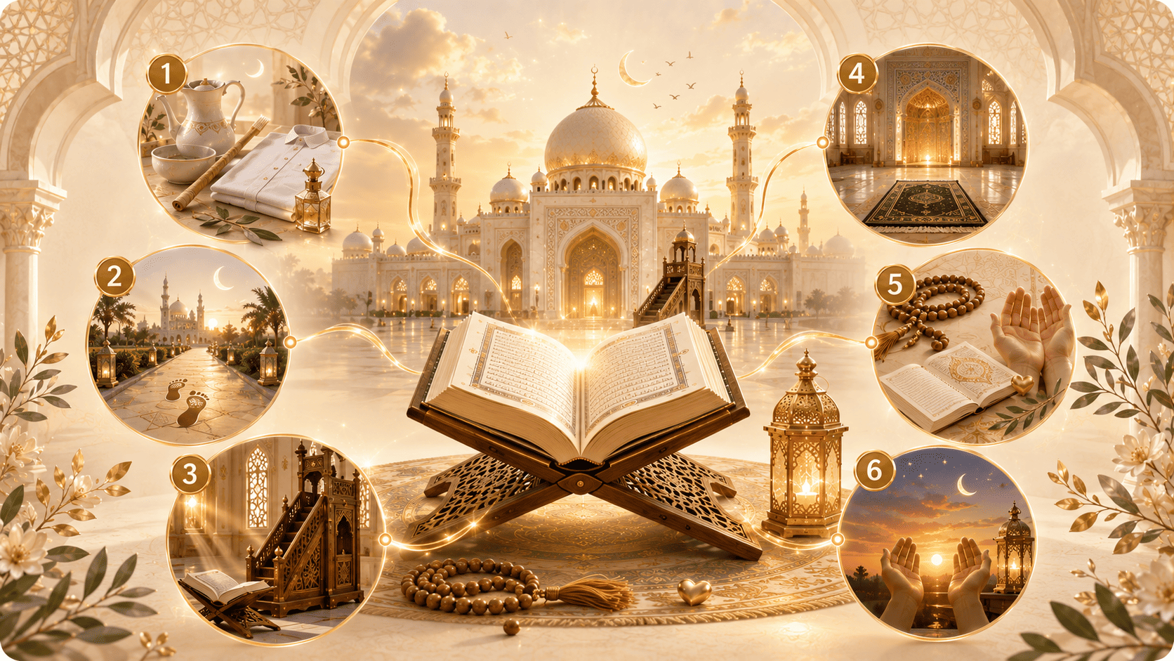 What is Jumuah prayer routine with preparation, khutbah, two rakahs and Friday worship
