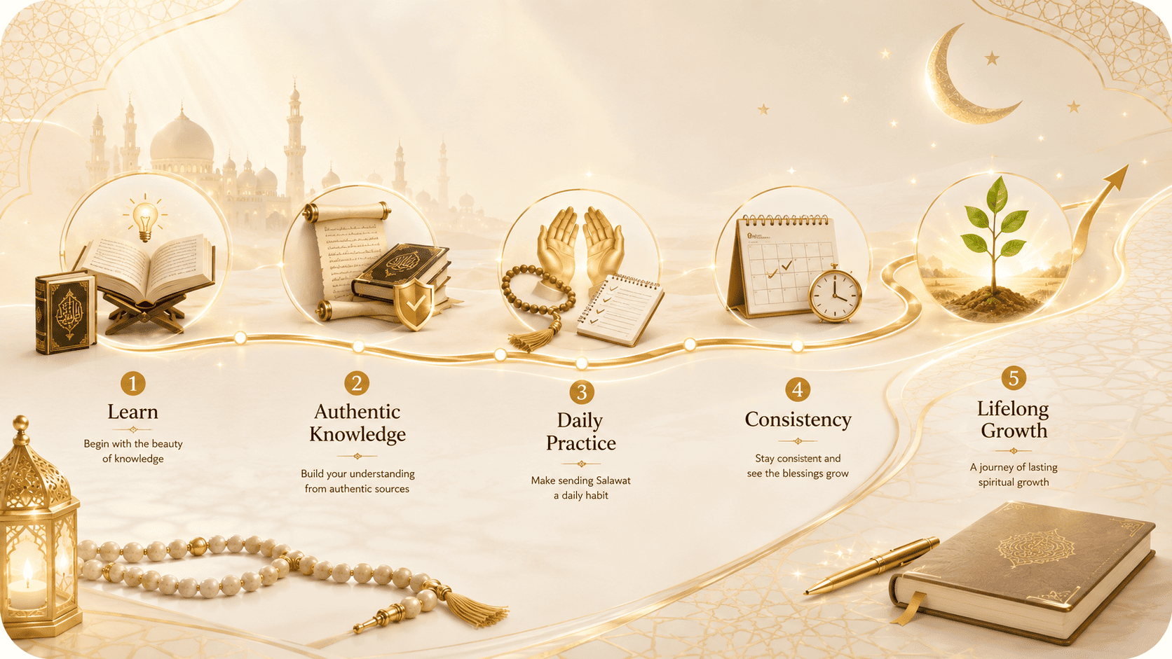 Salawat Library daily practice plan with learning, authentic knowledge, routine, consistency and continued spiritual growth
