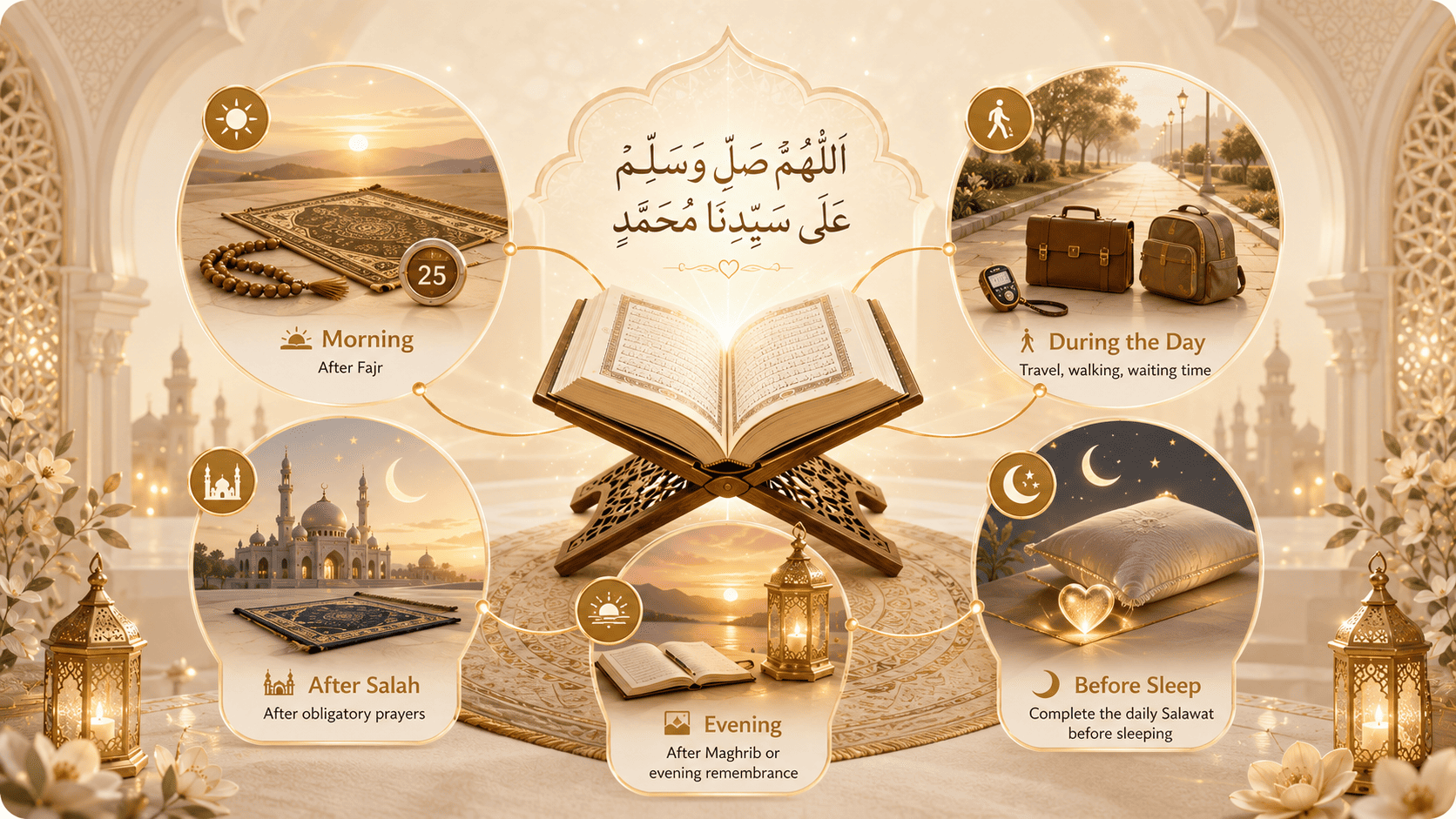 Salawat with Salam daily routine with morning, travel, evening and Friday recitation