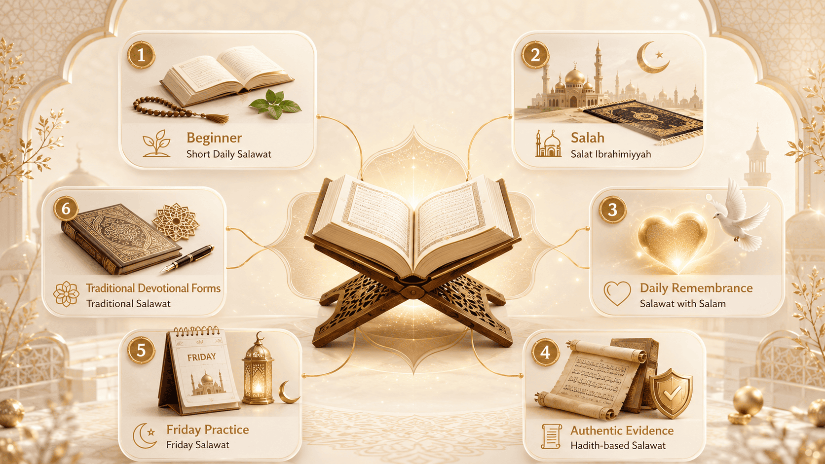 Types of Salawat comparison for beginners, salah, daily remembrance, Friday and traditional devotional practice