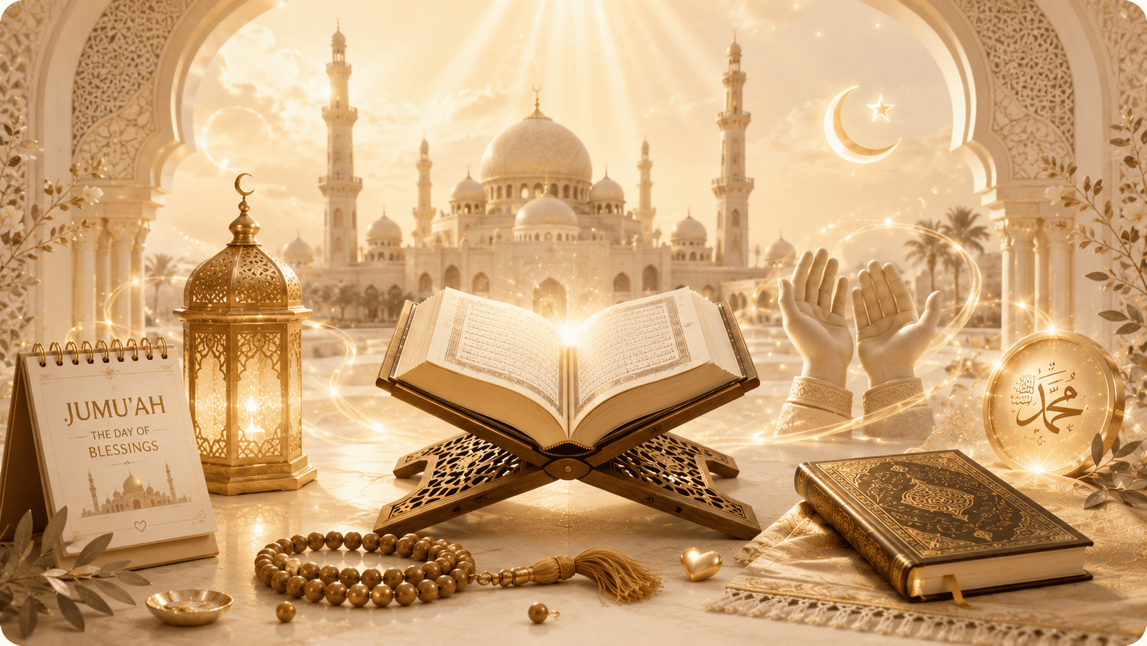 Virtues of Friday including Jumuah prayer, Surah Al-Kahf, Salawat and dua