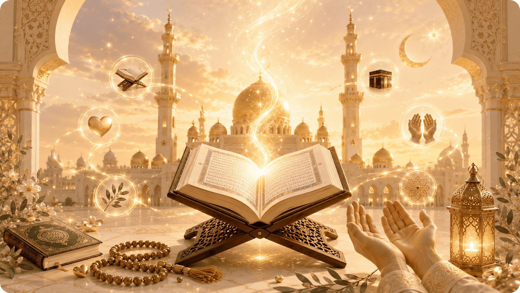 Why Muslims send Salawat upon Prophet Muhammad with Qur'an, prayer beads and daily remembrance